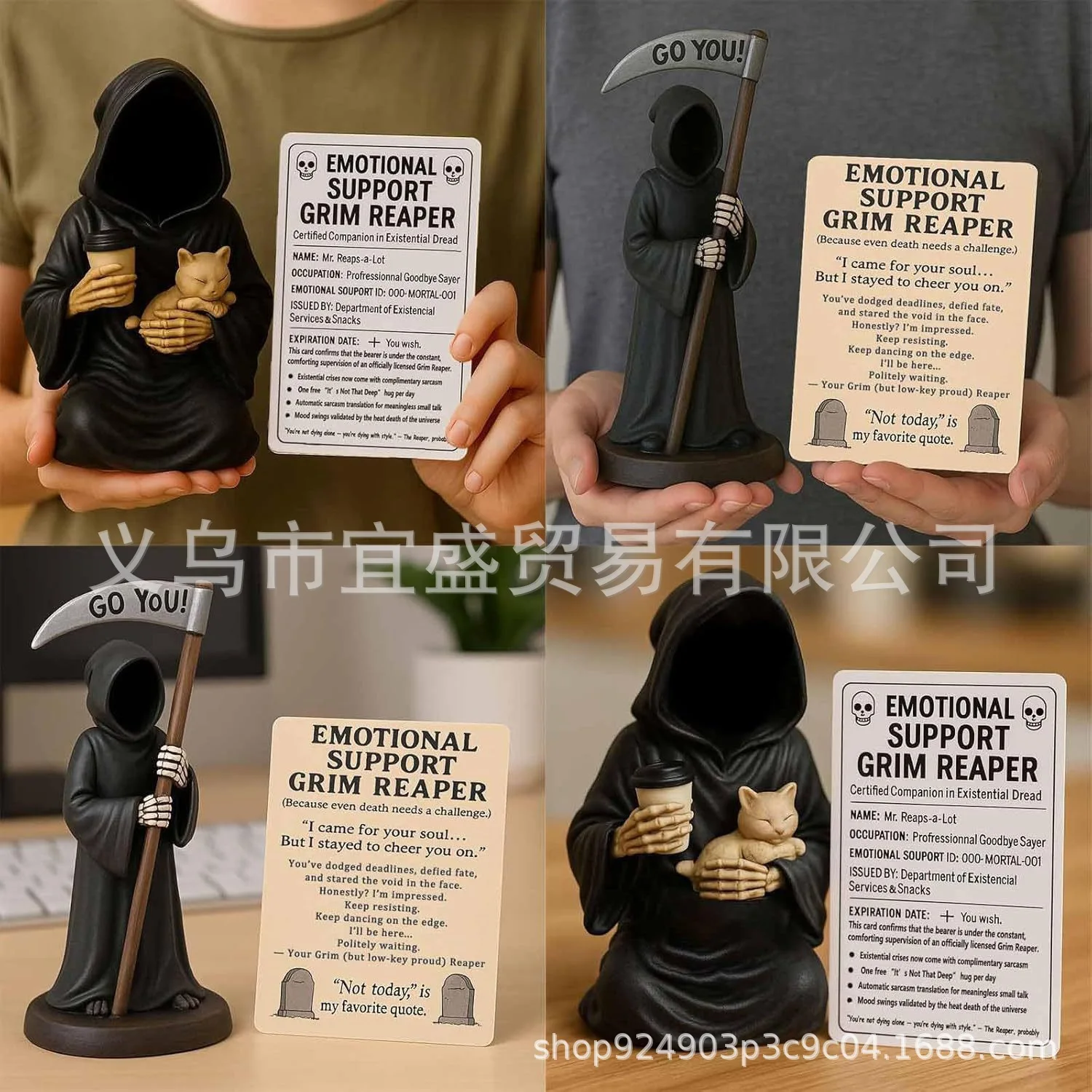 

Emotional Support Grim Reaper Figurine - Halloween Anxiety Relief Gift Gothic Therapy Ornament | Desk Shelf Mental Health Decor