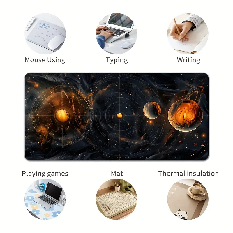 Solar System Planets Orbit Mouse Pad Large Non-Slip Rubber Base Desk Mat for Gaming Office