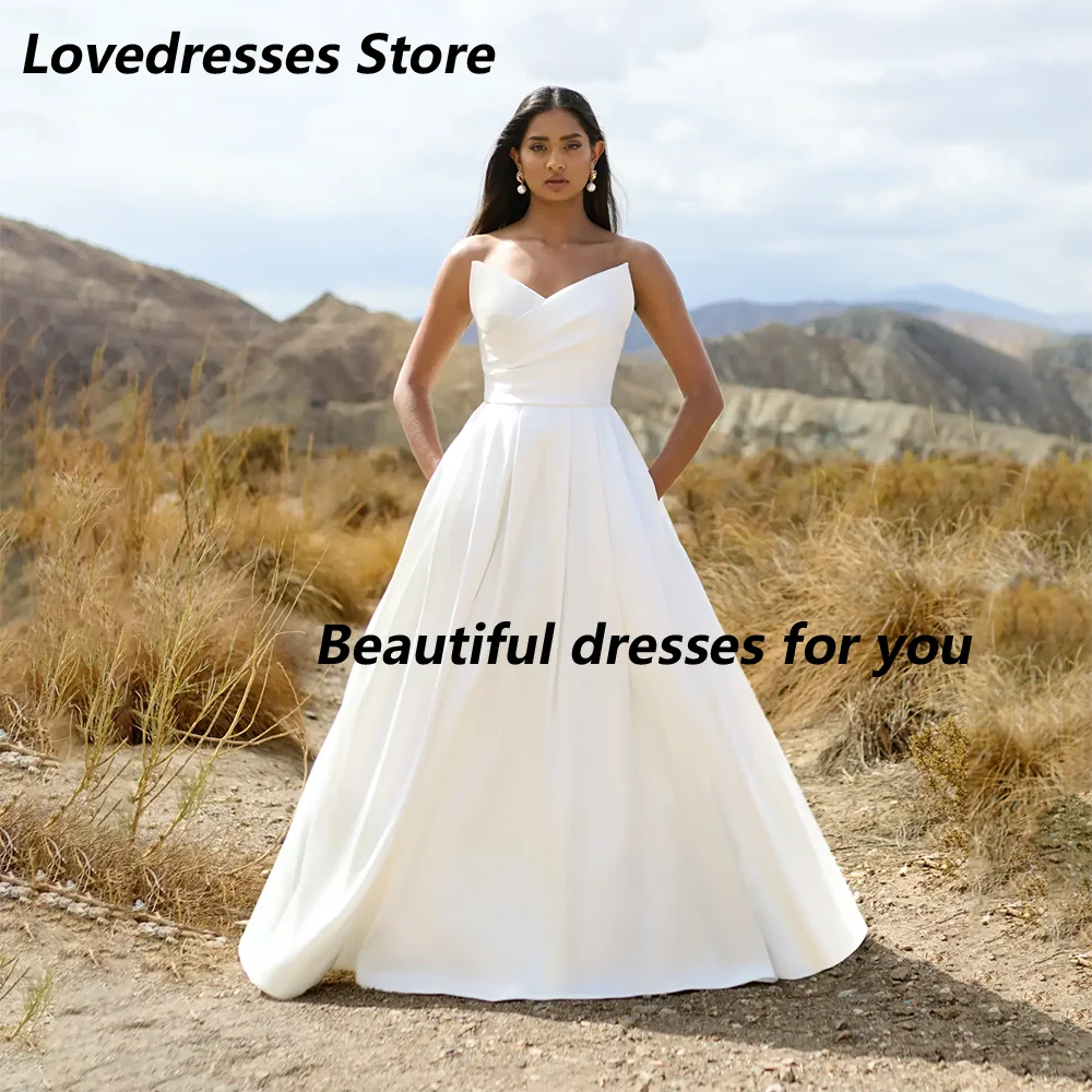 

Classic Satin Wedding Dress Customized Sweetheart A Line Bridal Gown Buttons Sweep Train Vestido De Noiva Bridal Dresses 2025