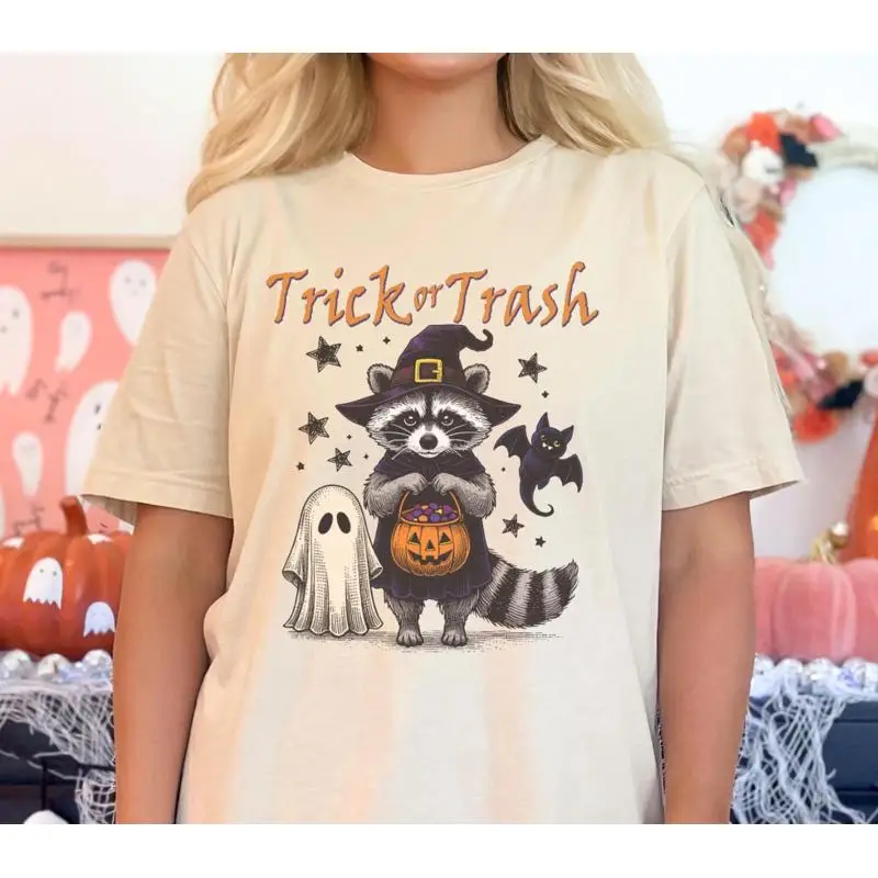 

Trick Or Trash T Shirt Feral Girl Halloween Raccoon Vintage Racoon Meme Y2K Weird Core
