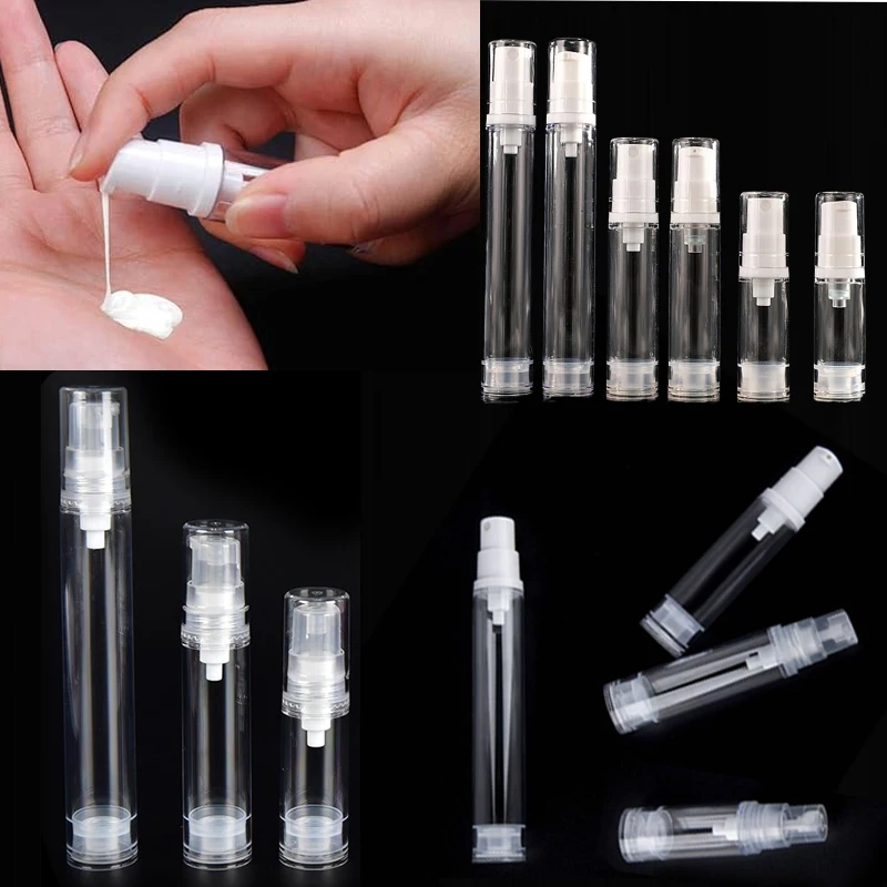 100Pcs Portable 5/10/15ml Clear Mini Plastic Airless Sprayer Bottle Vacuum Lotion Pump Bottles Travel Perfume Sample Containers