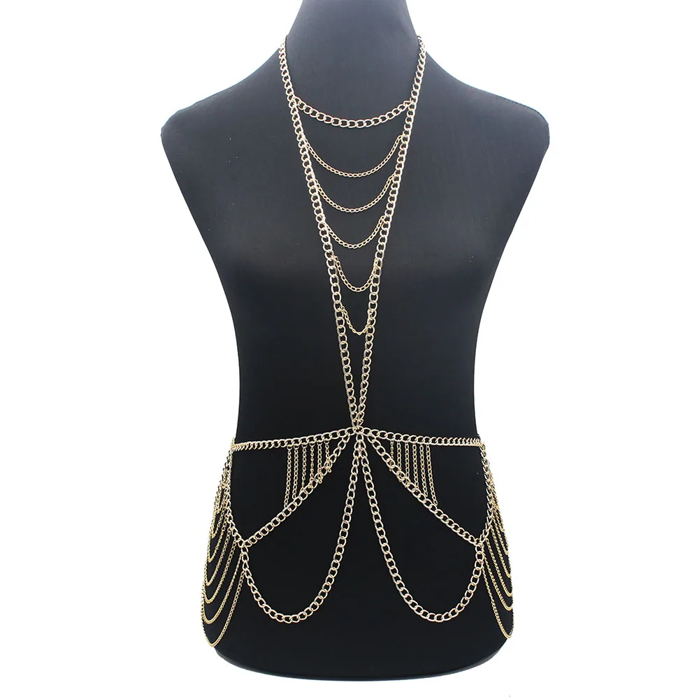 Gold Color Body Chain Women Aluminumm Chain Waist Jewelry Bikini Luxury Harness Bodychain Beach Summer Outfit