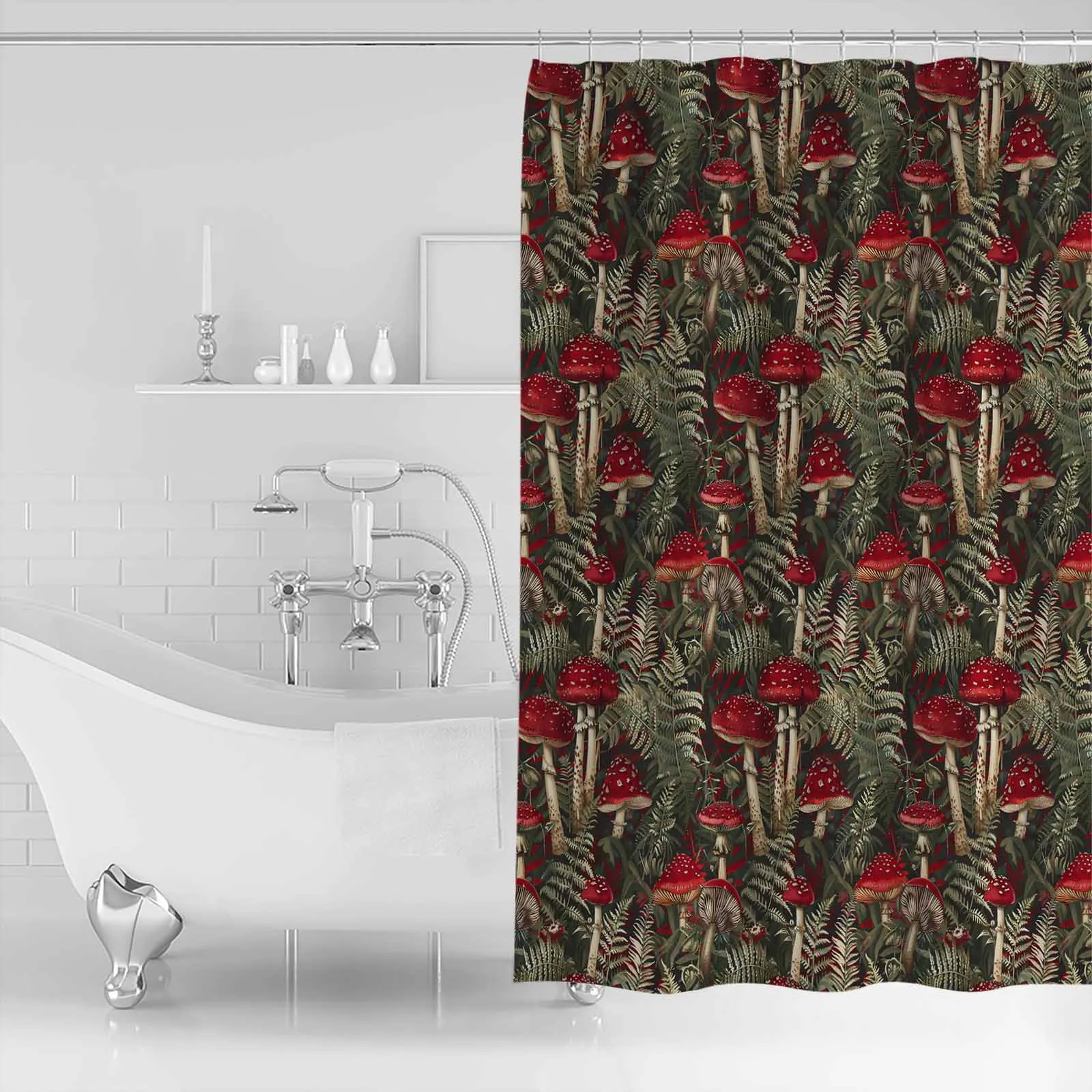 

Red Mushroom Fern Shower Curtains Waterproof Bath Curtains Home Decor Modern Luxury Bathroom Curtain