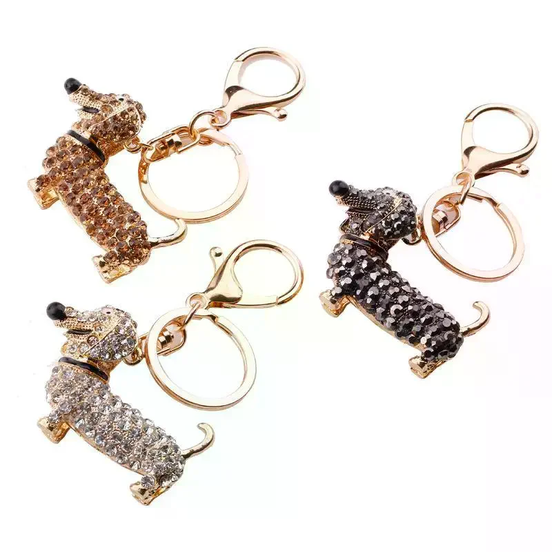 Cartoon Anime C​ute Dog Keychain Rhinestone Crystal Key Ring Women's Bag Pendant Souvenir Gift Dachshund​