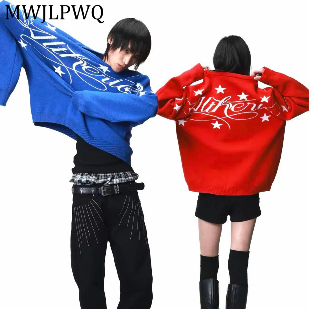 

MWJLPWQ Жаккардовый шерстяной свитер свободного кроя для мужчин, уличный стиль, со спущенным плечом, высокоэластичный, унисекс, теплый, весна-зима 14409