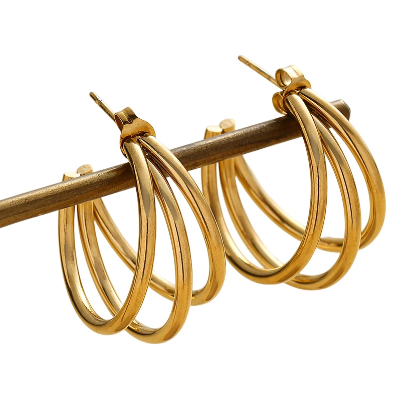 Multilayer Gold-plating Stainless Steel Earring for Women Vintage Geometric Statement Earrings Aesthetics Jewelry