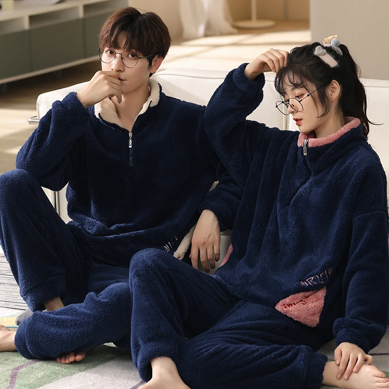 Autumn winter warm sleepwear sets couple long-sleeve pyjamas outerwear home coral fleece suits