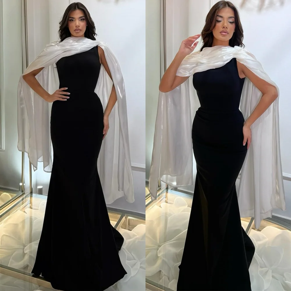 

Customized Fashion Mermaid Black Jersey Evening Dress Exquisite Sleeveless Homecoming Dresses Fashion Special Occasion Gowns