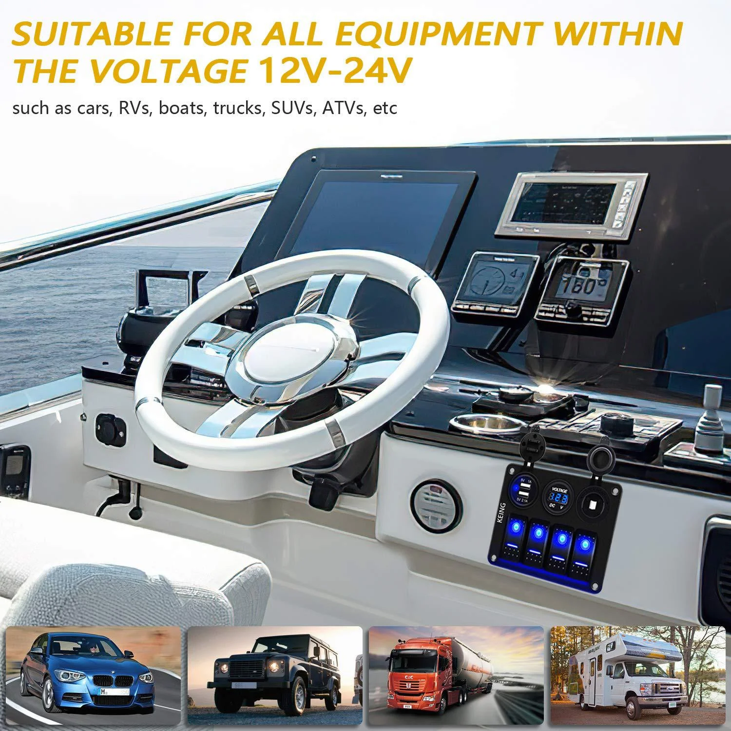 Swing switch LED double-sided board USB interface control panel car power switch car boat yacht modification switch