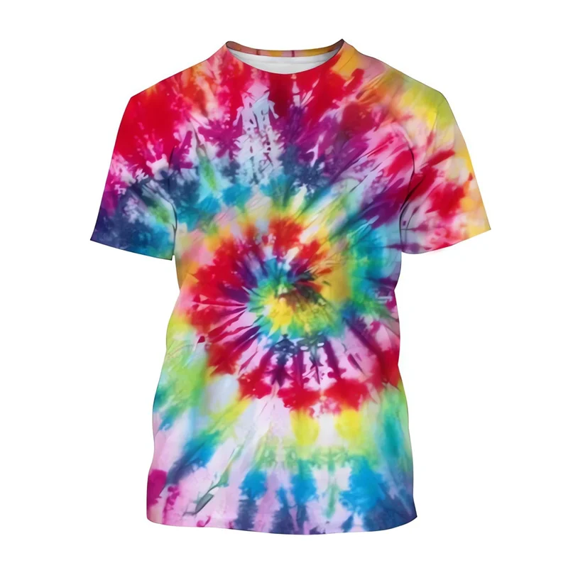 2024 New Neon Shirt Gradient Color Tie-dye Pattern Printing 3D T Shirt Men And Women Spiral Circle Tees O Neck Casual T-shirt