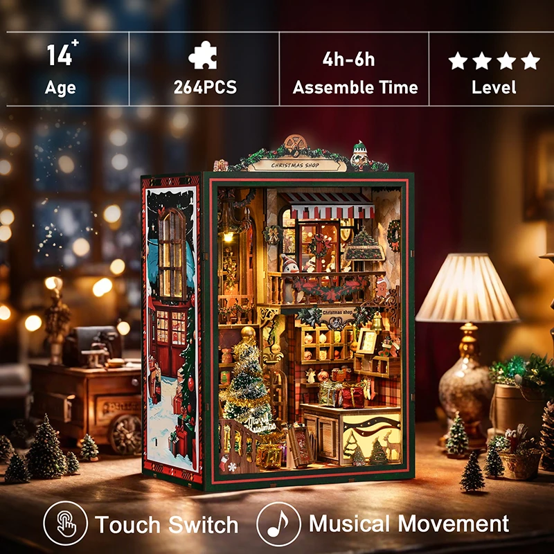 Nuovo Kit Casa delle Bambole in Miniatura Fai-da-Te Serie Natalizia con Libri in Miniatura per Decorazione Casa