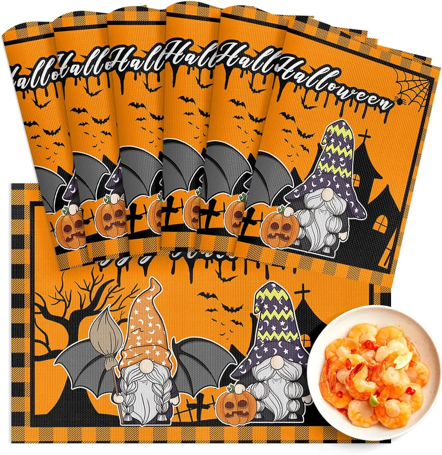 

Halloween Gnomes Table Mats for Kitchen Dining Decor Farmhouse Winter Holiday Kitchen Placemats Christmas Home Decorations