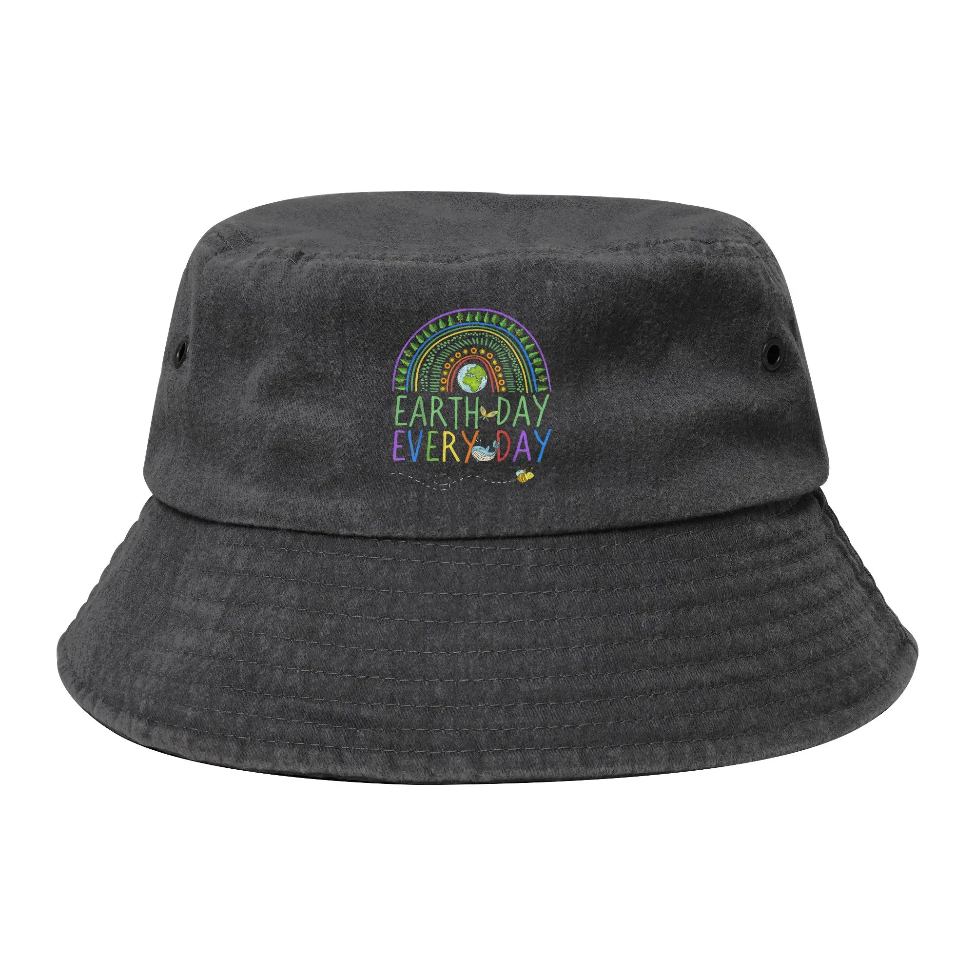 Earth Day Every Day Rainbow Bucket Hat Unisex Outdoor Sport  Distressed Denim Fisherman Cap Hot Summer Beach Headwear Boonie Hat