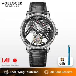 AGELOCER Original Tourbillon Watch Diamond Watch Men's Business Luxury Skeleton Manual Mechanical Watch Birthday Gift for Men