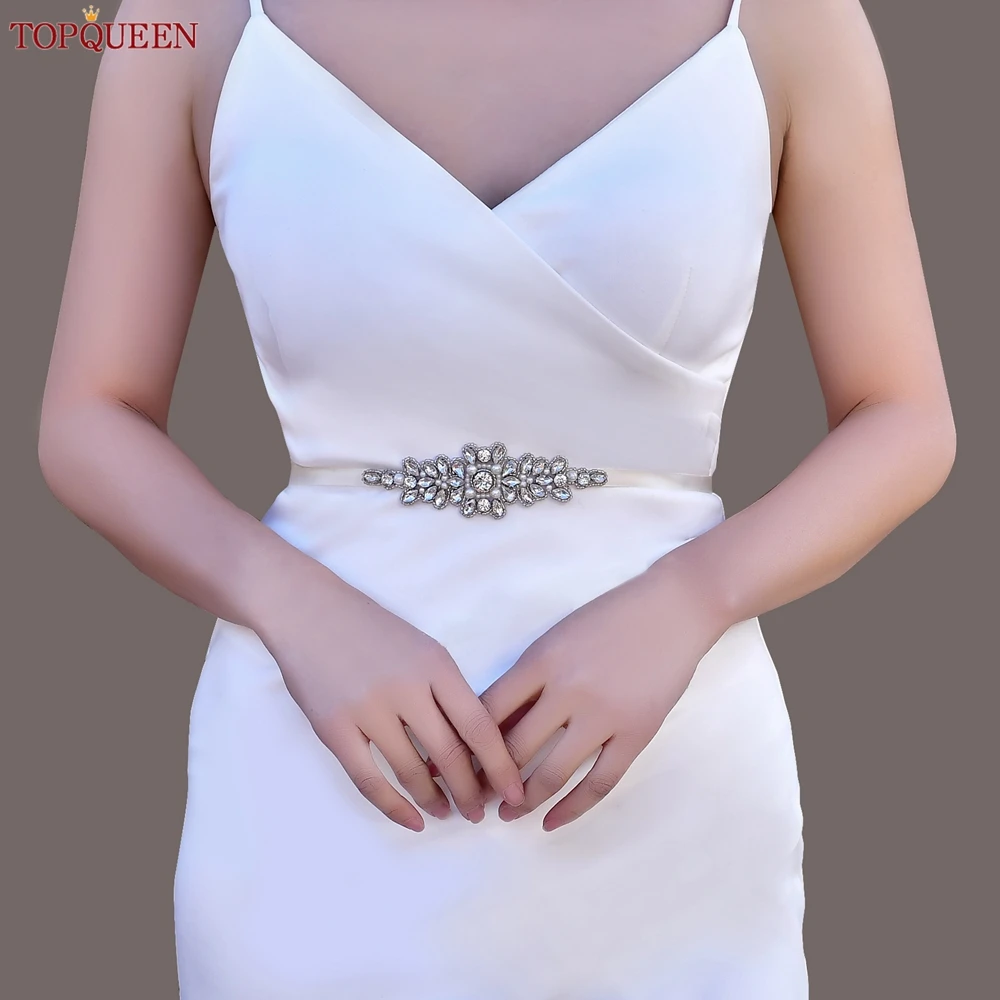 TOPQUEEN Wedding Thin Belt Jewelry Applique Bridal Belt Sash Women Dress Corset Evening Gown Waist Decoration Accessories S270