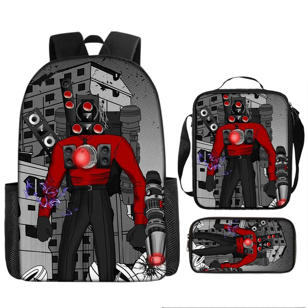 Classic Popular Funny Novelty Skibidi Toilet 3D Printed 3pcs/Set pupil School Bags Laptop Daypack Backpack Lunch bag Pencil Case