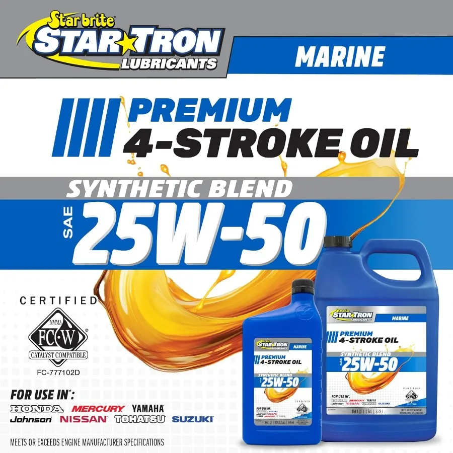 زيت المحرك Star Tron Premium 4-Stroke SAE 25W-50، مزيج صناعي، معتمد من FC-W، درجة بحرية #3