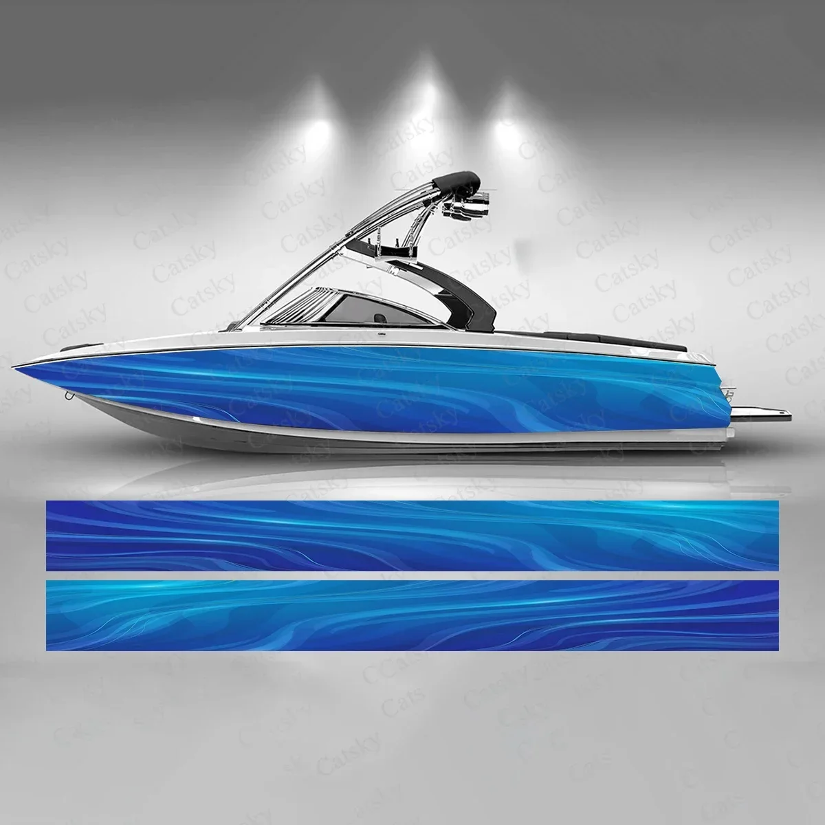 Abstract Ocean Wave Blue Beautiful Charming Boat Sticker Vinyl Ship Pontoon Deck Boat Fishing Decorative Pontoon Boats Decal