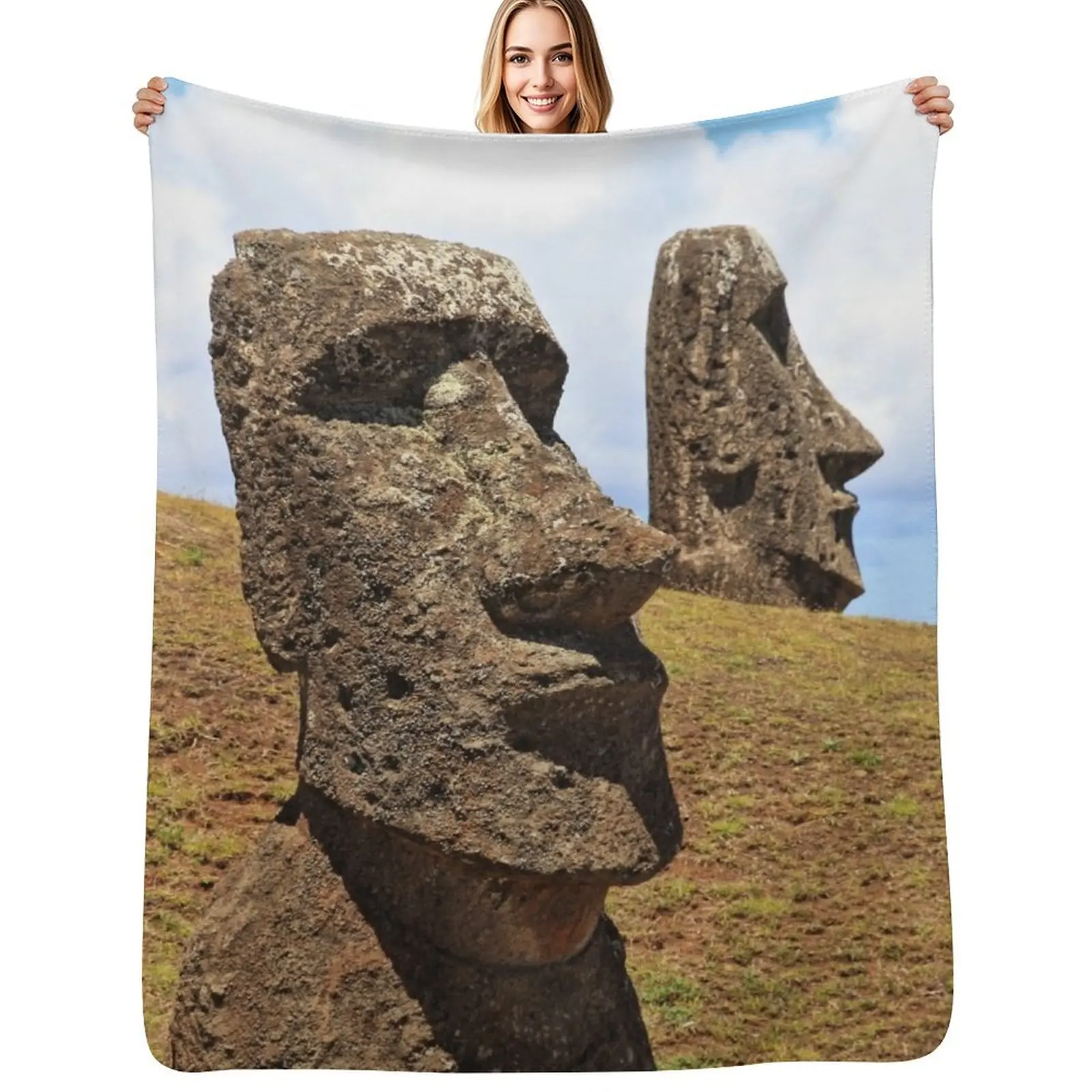 

Moais at Rano Raraku - Rapa Nui - Easter Island Throw Blanket Soft Warm Blanket Gift for Grandparents