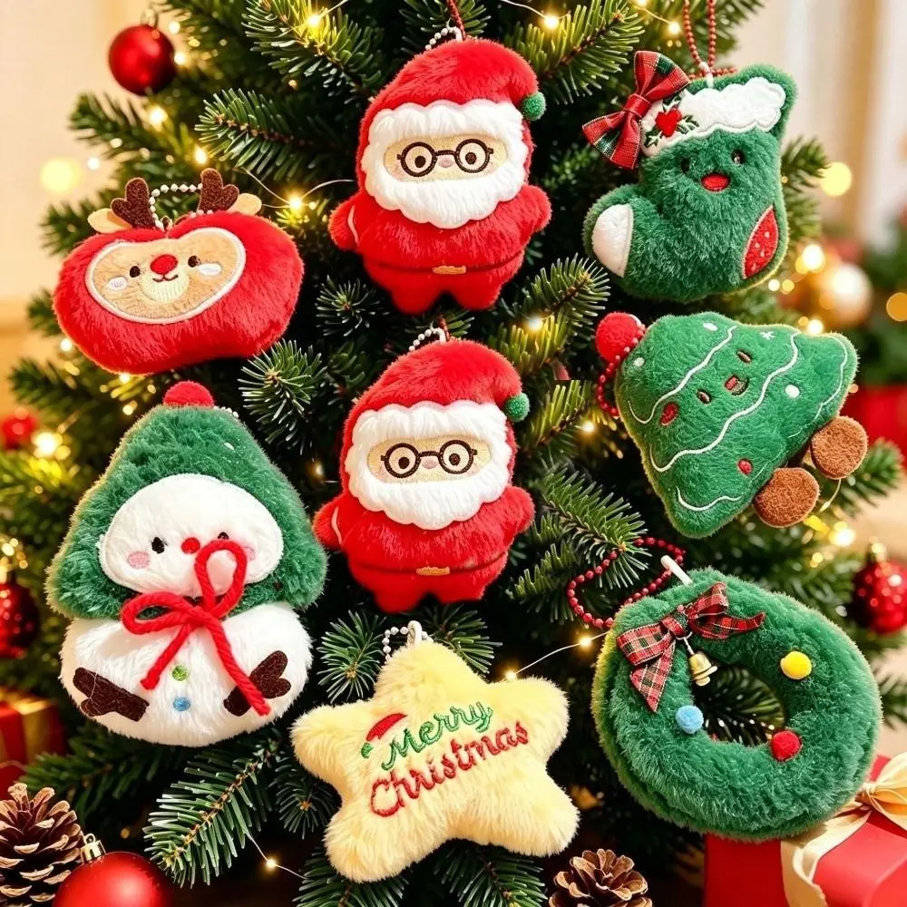 Key Ring Hanging Ornaments Christmas Keychain Tree Star Christmas Tree Pendant Snowman Cartoon Stuffed Animal Xmas Gift