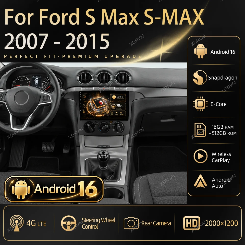 Android 16 Car Radio Multimedia For Ford S Max S-MAX 2007 - 2015 Video Player Navigation Carplay Qualcomm Head Unit DSP 5G WIFI