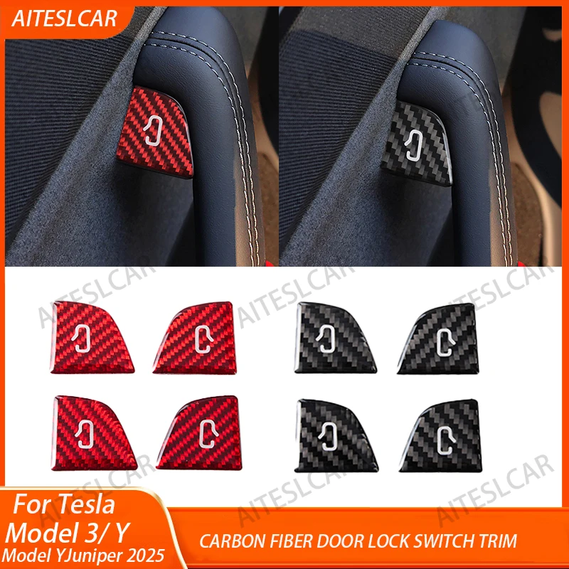For Tesla Model Y Juniper Model 3 Highland Door Open Button Sticker Compatible Carbon Fiber Door Lock Switch Trim Interior 2019