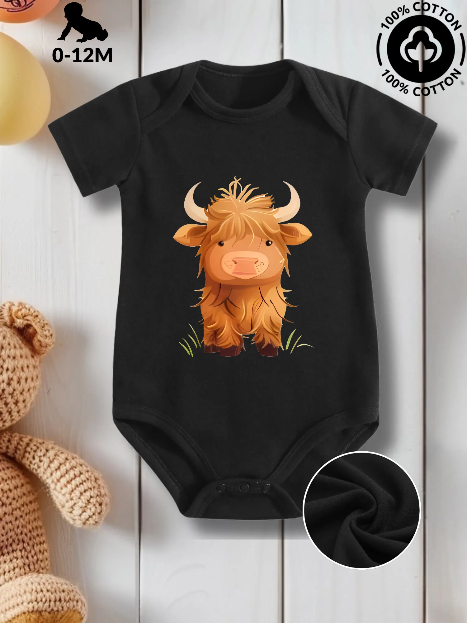 

Детский комбинезон унисекс Gentle Highland Cattle 24, из чистого хлопка, для ухода за кожей, всесезонный, черный, 190 г/м²