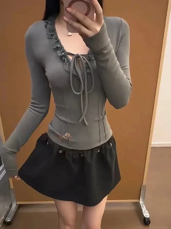 

plus Size Sexy V-Ne Long Sve T-irt Women's Autumn Winter Slimming American Sle Base Layer Top Korean Sle plus Size