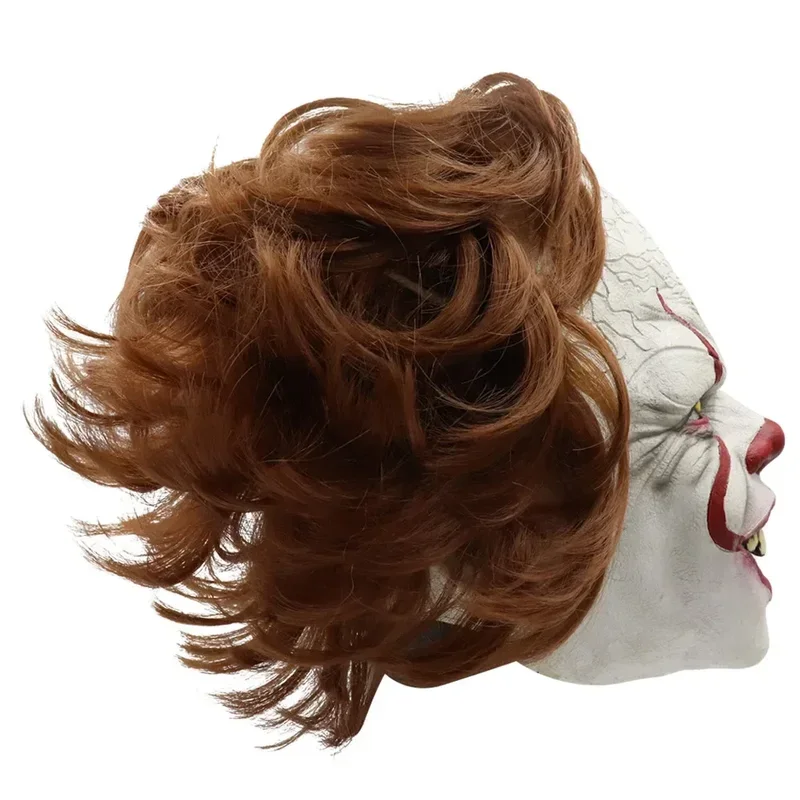 Halloween Scary Clown Mask Masquerade Party Cosplay Prop Pennywise Horror Brown Hair Clown Mask Dress Up