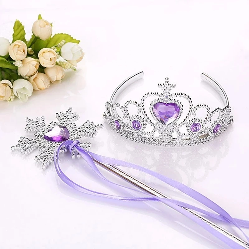 Elsa anna conjunto de acessórios princesa traje festa suprimentos aurora belle sofia varinha mágica e coroa headwear para meninas presentes
