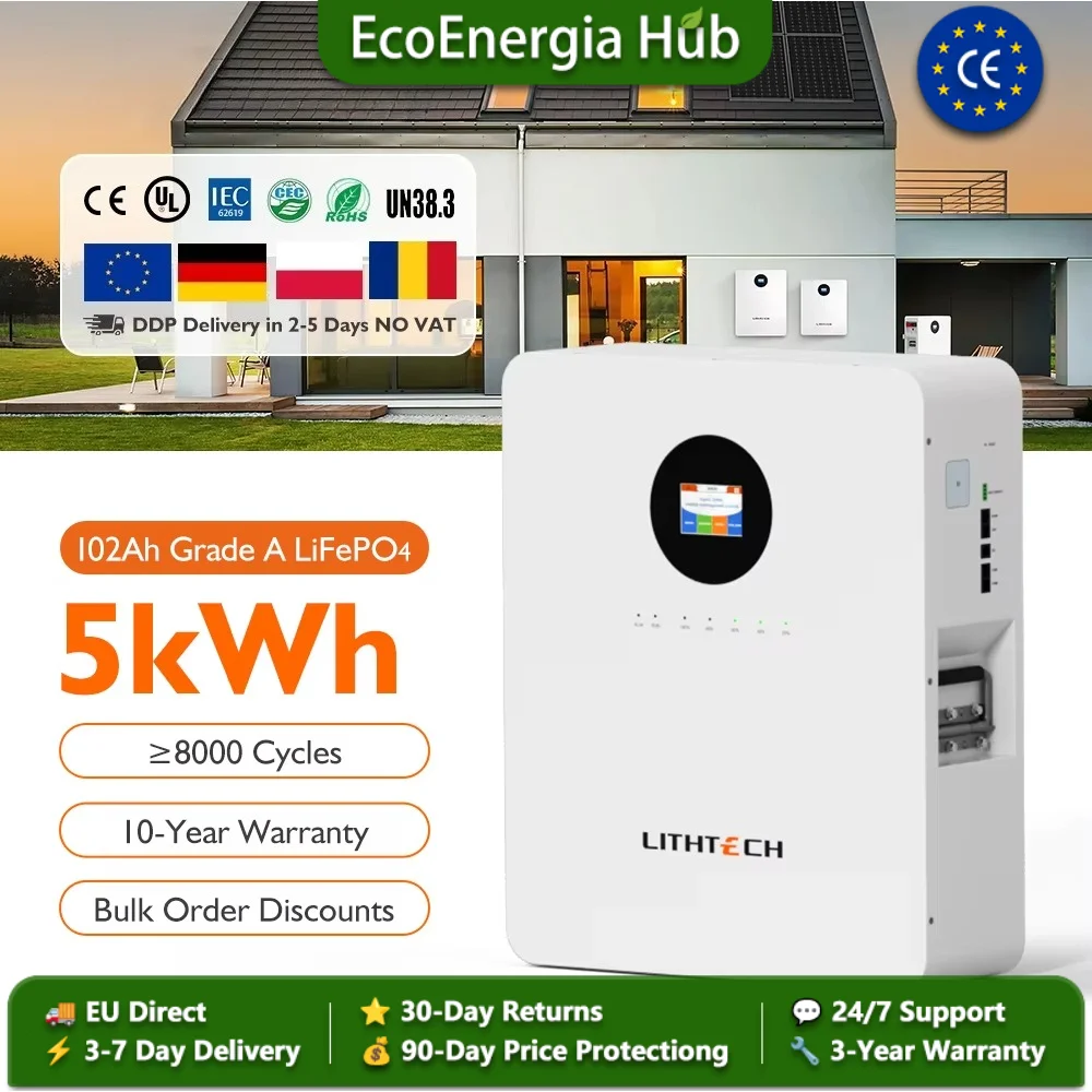 Batterie murale de stockage d'énergie 48V 100 200 400Ah LiFePO4 Lithium 5kWh 10kWh 20kWh pour maison solaire hors réseau avec BMS CAN RS485