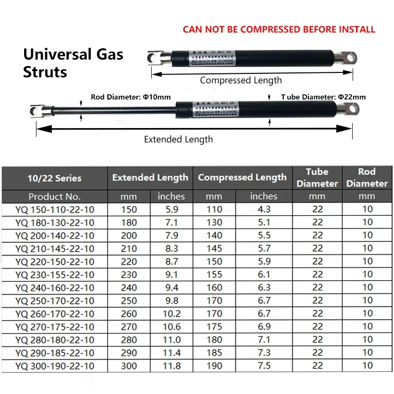 1PC 800N/180LB 150-300mm Universal Gas Strut Eyelet Endings Lift Support Storage RV Bed Window Lift Lid Support Gas Spring Hinge