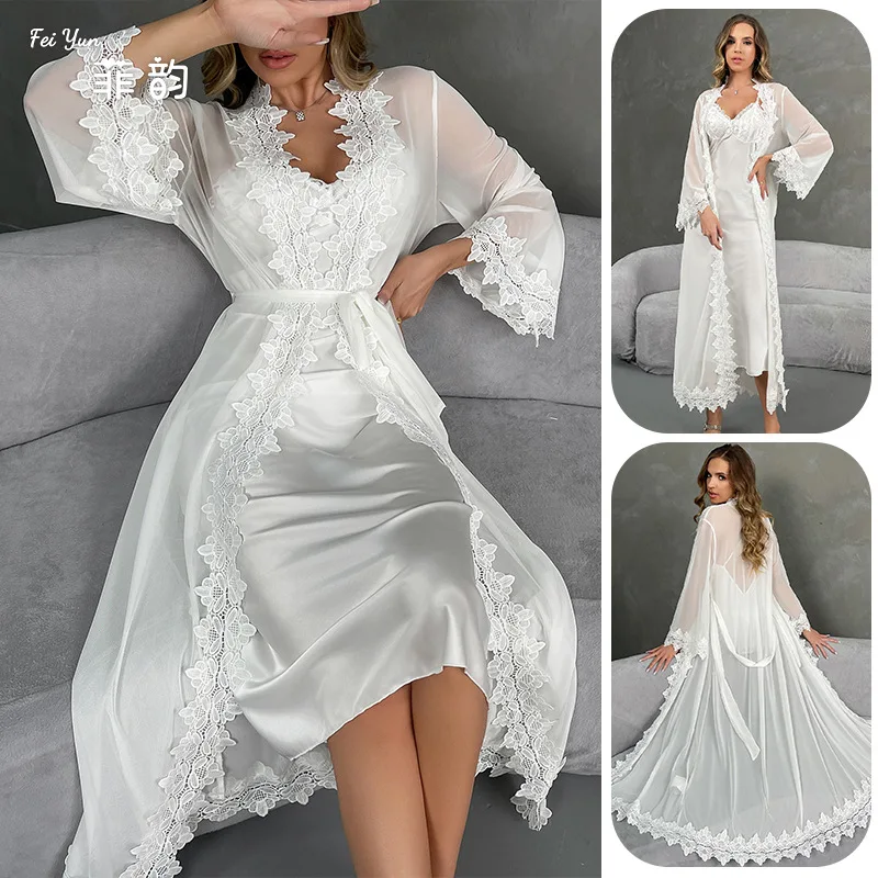 

High-end fashion French gown New Style Morning Robe Nightgown Backless Silk Comfortable Sleepwear Women's Homewear Set