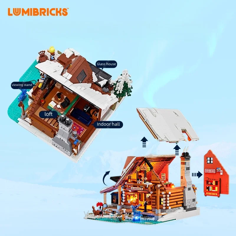 조립식 블록 오로라 관측 목조 건축 모델 레트로 하우스 시리즈 거리 풍경 홈 장식 선물