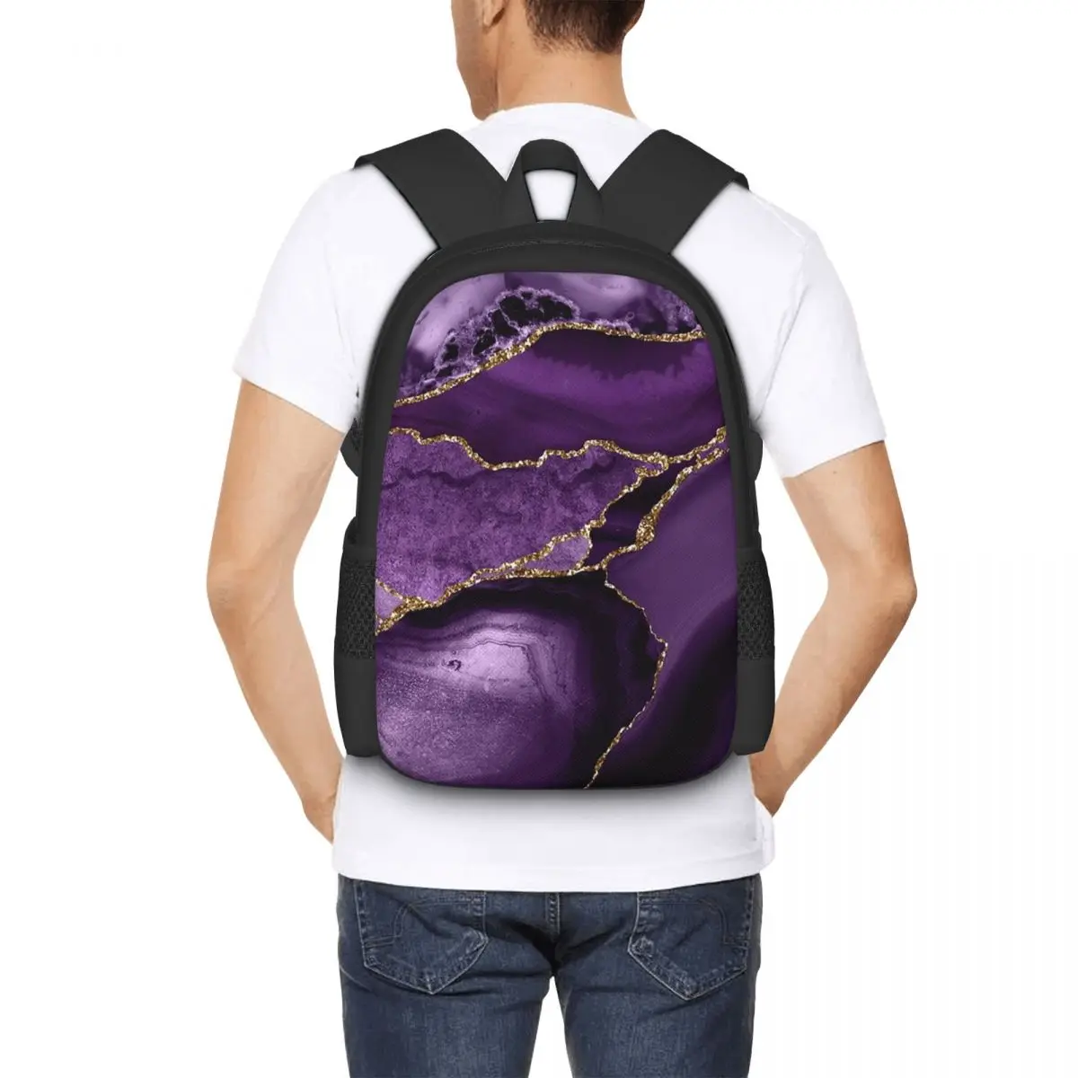 Purple Faux Marble Abstract Landscap Backpack Hot Sale Daypack Large Capacity BookBag School Bag Shoulder Bags for Men Women