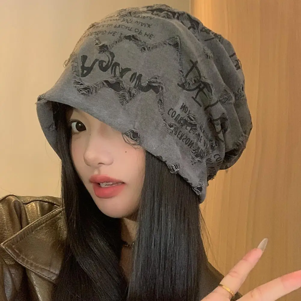 Fashion Pullover Short Brim Stacking Hat Women's Personality Big Head Thin Skullies Beanie Cap Baggy Head Hat Casual Beanies Hat