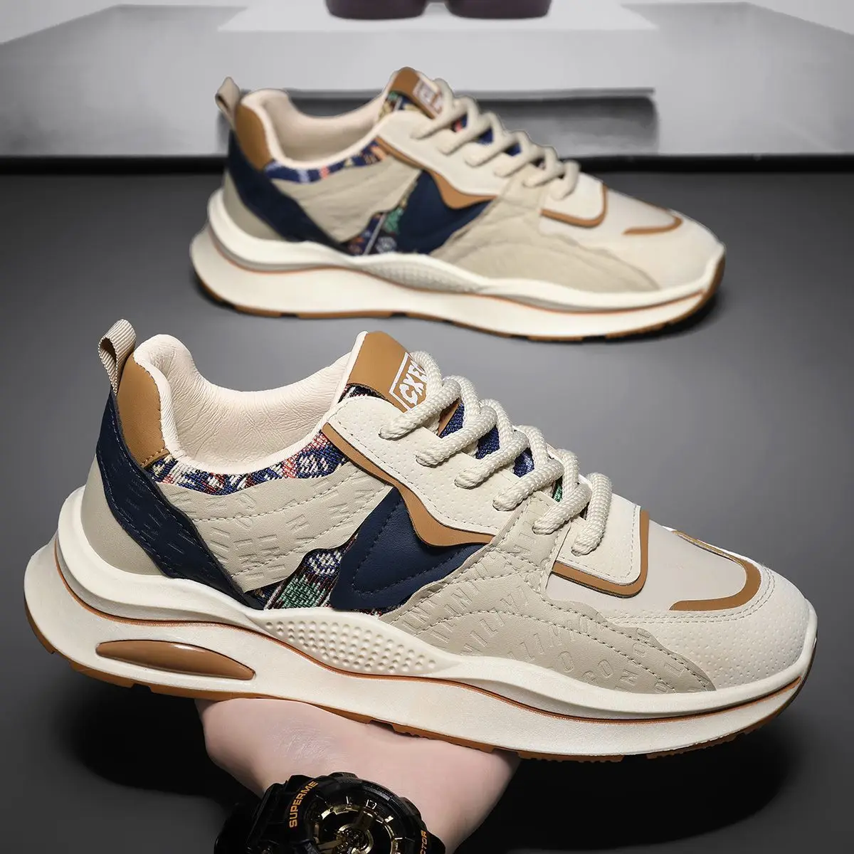 Men New Autumn Winter Trendy Soft Sole Casual Sneakers Thick Platform Height Increasing Dad Shoes Male Daily Sport Footwear