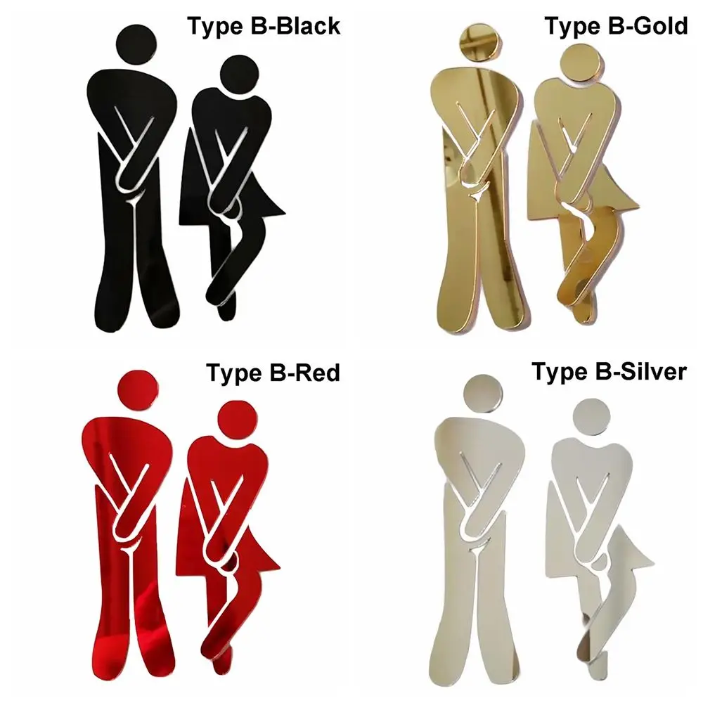 DIY Bathroom Door WC Decoration Toilet Entrance Sign Mirror Surface Decal 3D Wall Stickers Woman & Man