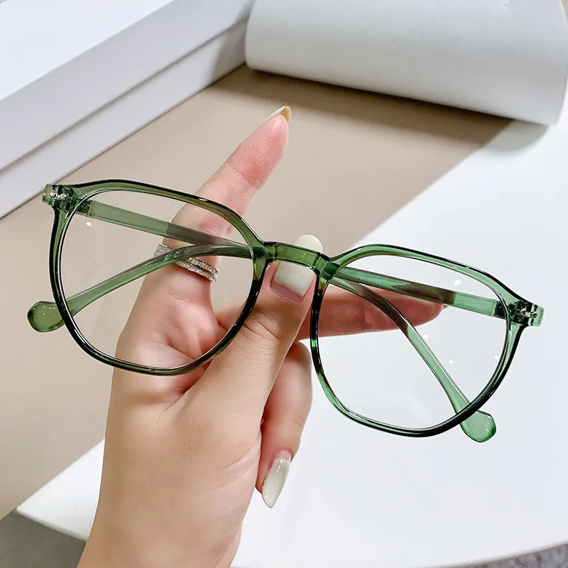 

New Anti-Blue Light Glasses Women's Net Red Fashion Polygon Plain Glasses Men's Myopia Finished Glasses Frame Wholesale