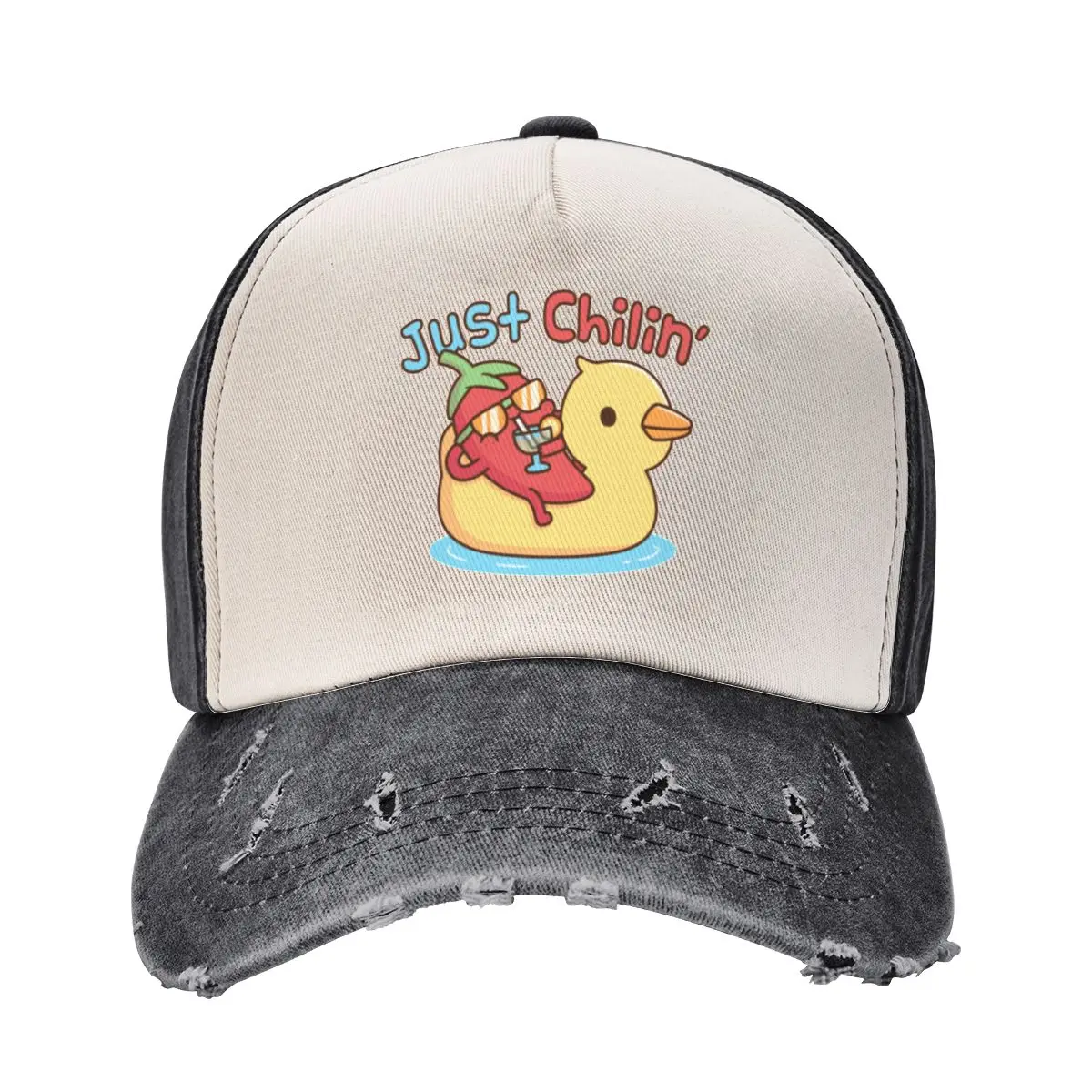 Funny Chili On Ducky Pool Float Just Chilin Pun Baseball Cap Military Tactical Cap Luxury Man Hat Designer Man Women's