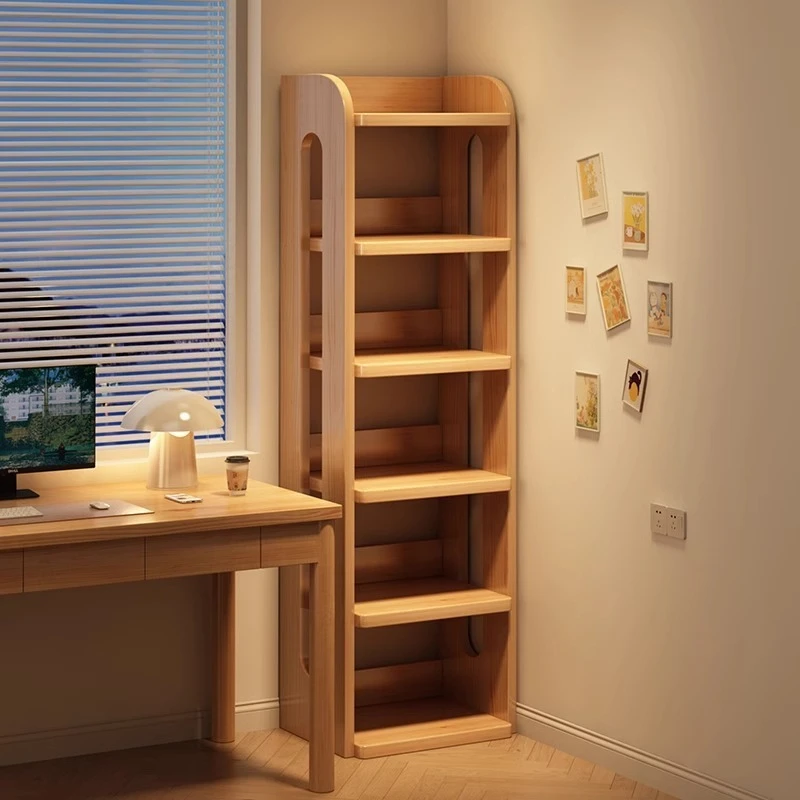 

Solid wood bookcase shelf floor-to-ceiling integrated wall corner narrow locker simple student desk pine bookshelf