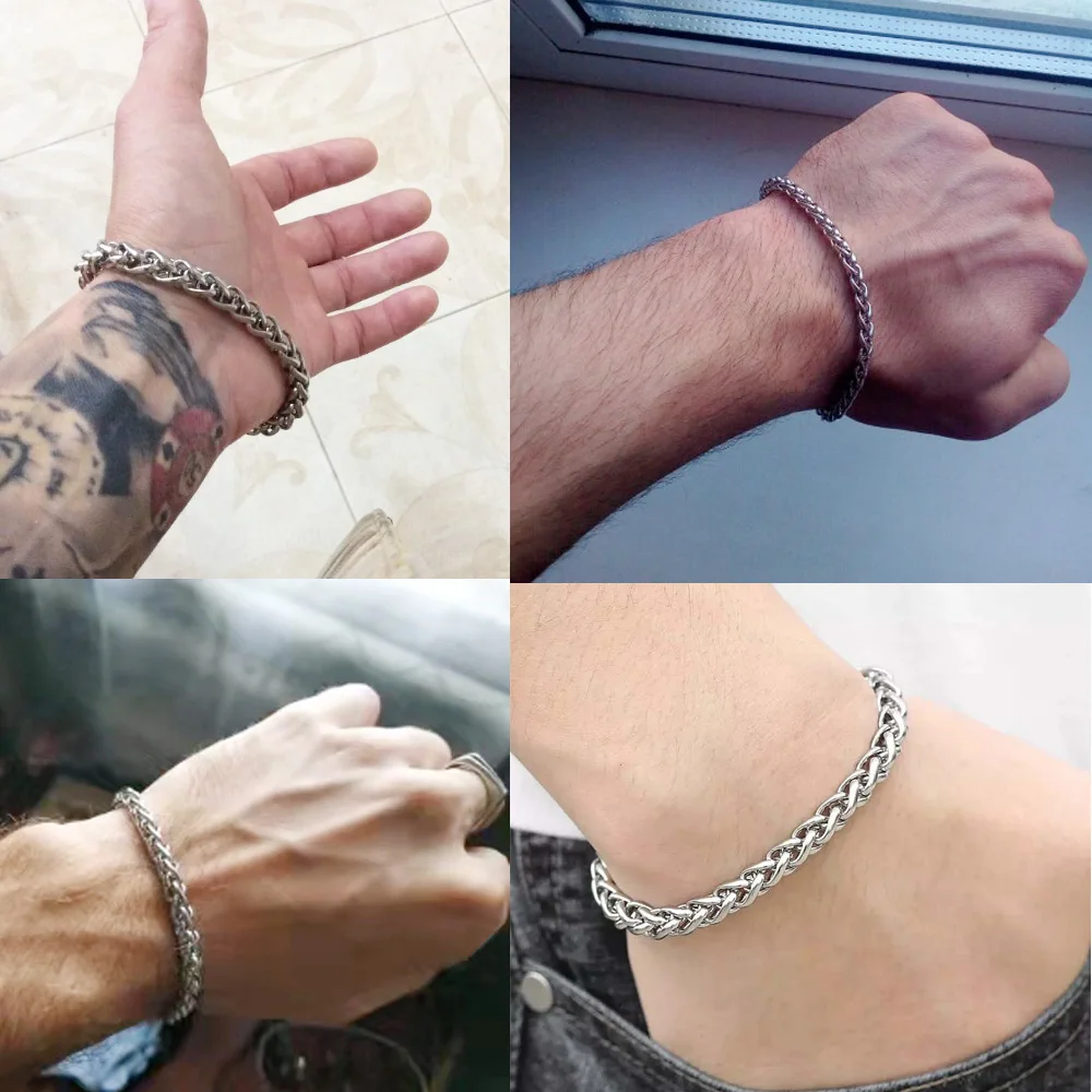 4/5/6/8mm Width 19/21/23 cm  Length Stainless Steel Men Women Flower Basket Chain Bracelet Hand Jewelry Never Rust Drop Shipping