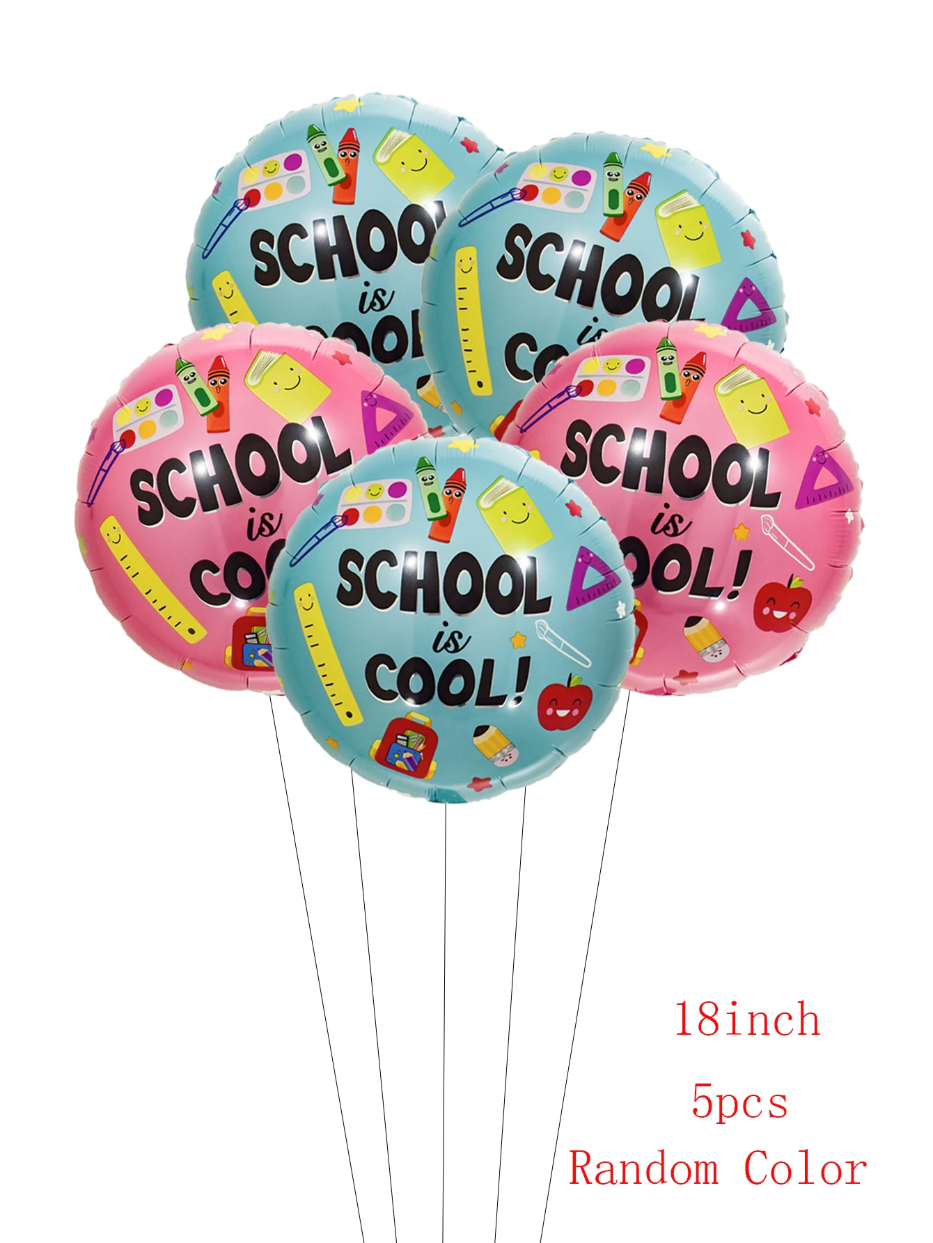 5pcs Back To School Foil Balloons Set Stationery Helium Balloon Pencil Balls Back To School Decortions Campus Classroom Decorate