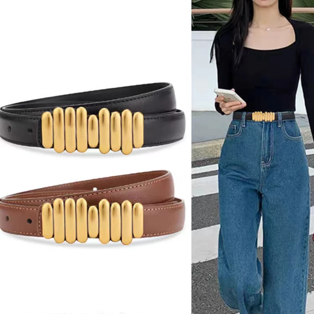 

Women's Retro Solid Belt Fashion High-quality Black Khaki Buckle Belt Popular Trend PU Leather Belt for Pants Jeans