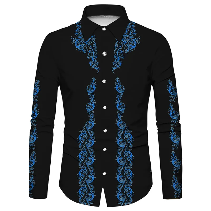 Top Vintage Men\'s Shirts For Men Long Sleeve Lapel Clothing Western Cowboy Tribal Trend Fashion Casual Party Y2k New Blouse Tiki