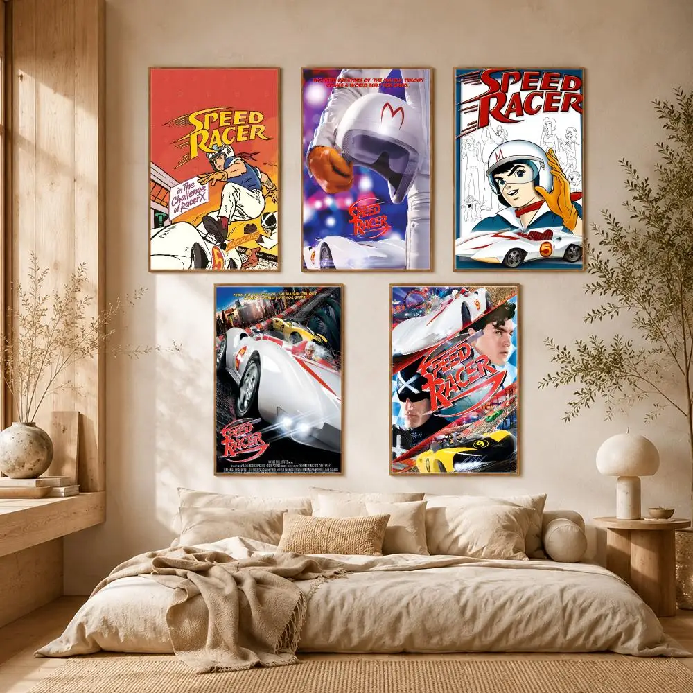 Speed Racer Anime Retro Manga Poster Self-adhesive Advanced Aesthetic Printing Paper Wall Art for Living Room Home Decor