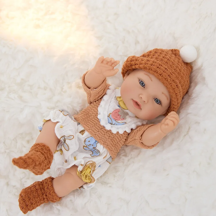 

11-inch Soft Enamel Newborn Rebirth Doll DQ11 Handmade 3D Painted Silver Enamel Doll Toy Set with Sweater