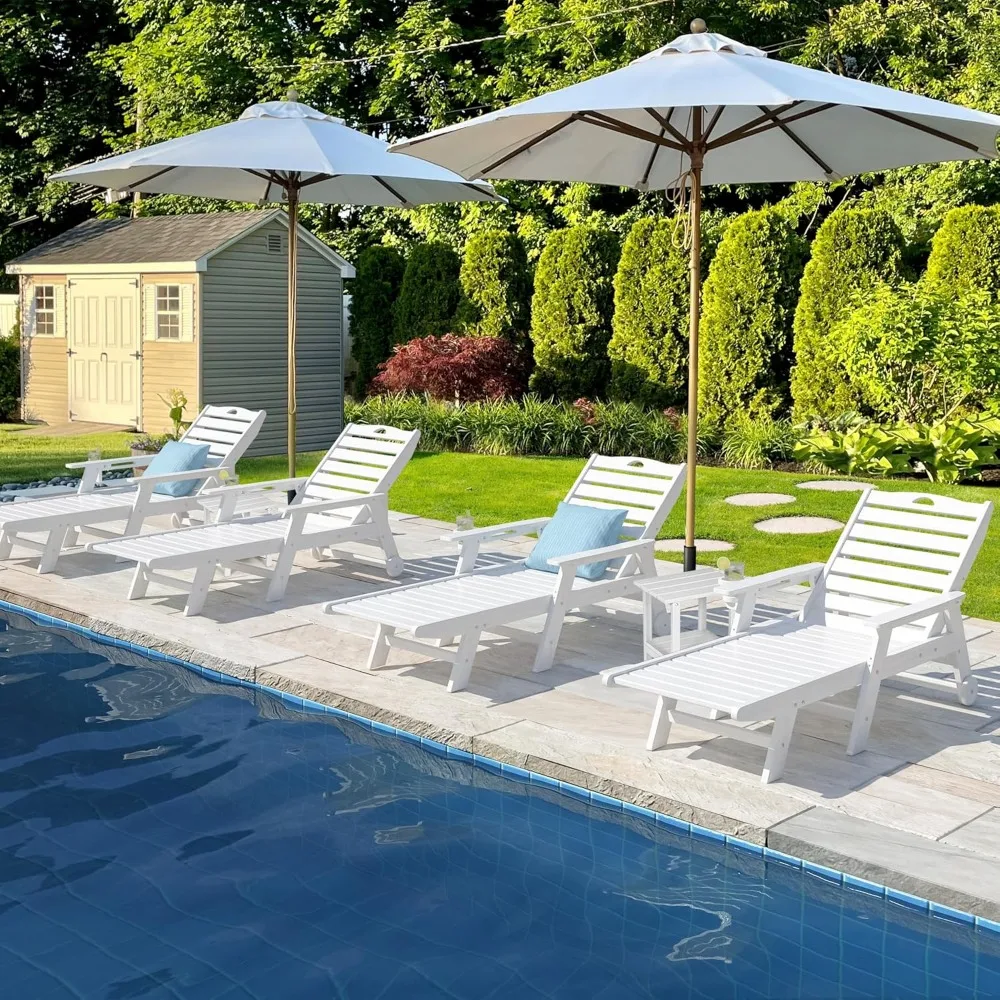 

Outdoor Chaise Lounge Chair Set of 2 with Wheels & Cup Holder, HDPE Pool Lounge Chairs with 5-Position Adjustable, Customized