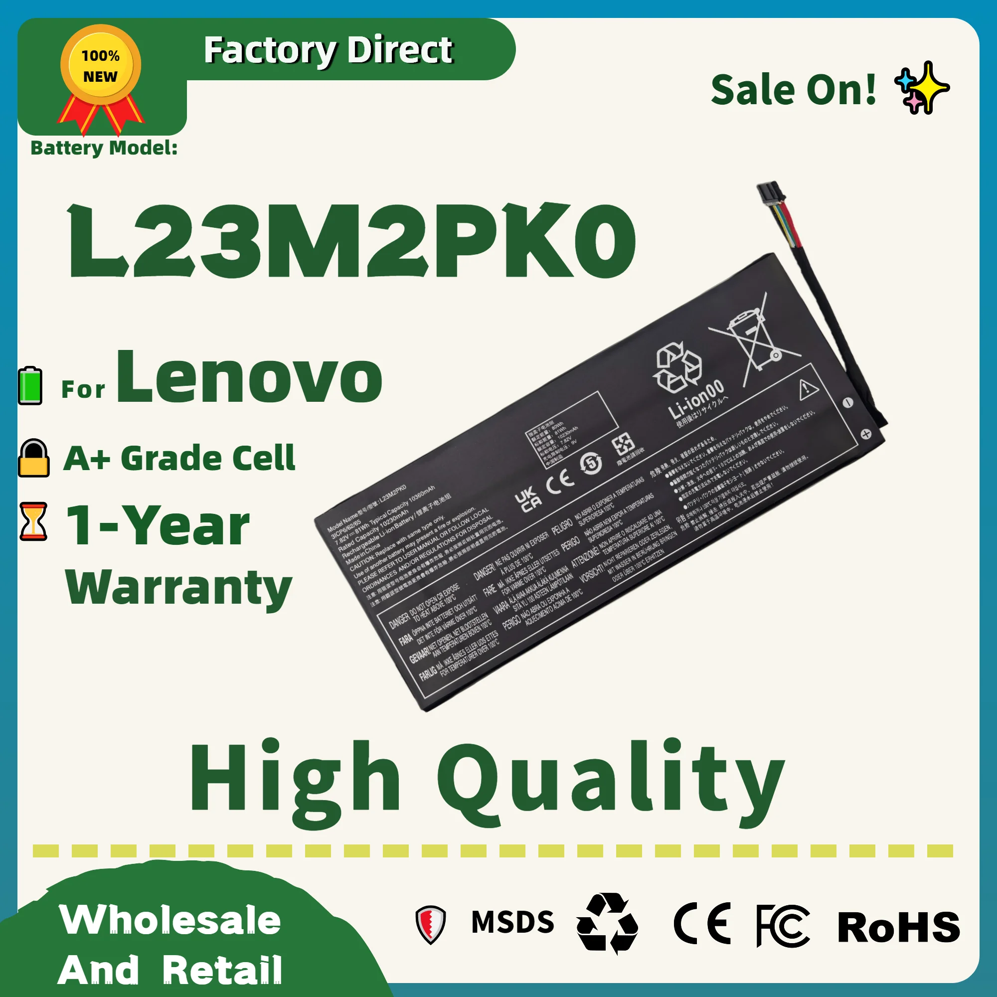 

Factory Direct! New L23B2PK0 L23C2PK0 Battery 81Wh High-Capacity for Lenovo Legion Go 8APU1 Handheld Gaming PC L23M2PK0