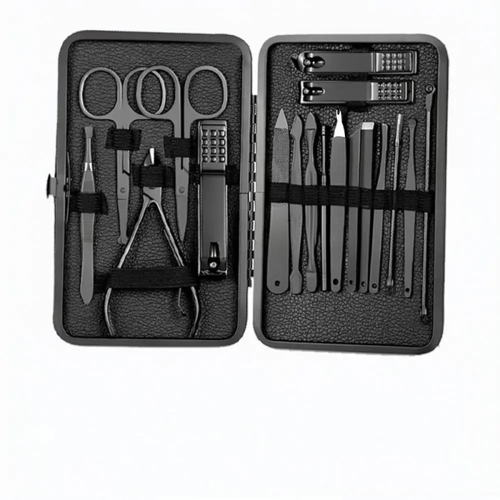 Stainless Steel Nail Manicure Kit Grooming Tool Set Professional Pedicure Scissor Dead Skin Pusher Portable Travel Case